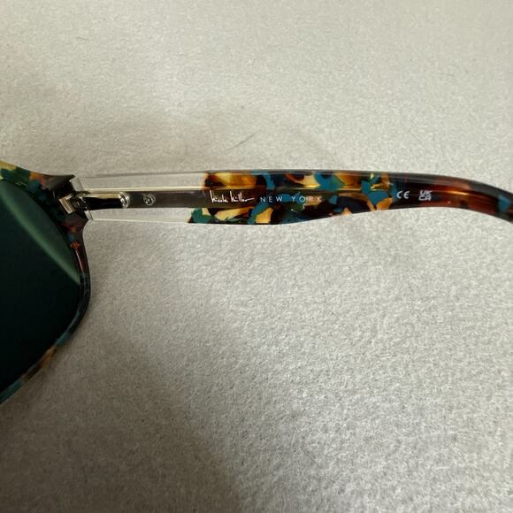 Nicole Miller New York Monteau Teal Tortoise Oval Sunglasses Green Lenses 56-16